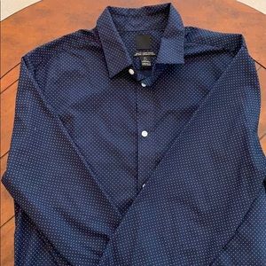 Dark blue, white polka-dots, long-sleeve button up